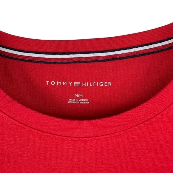 TOMMY HILFIGER LOGO SIDE STRIPE RED COTTON BLEND SHORT SLEEVE TEE SHEATH DRESS - Picture 12 of 15